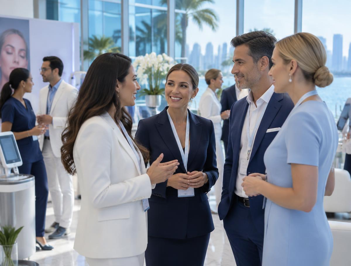 Comunidad profesional reunida en un evento de estética y wellness en Miami